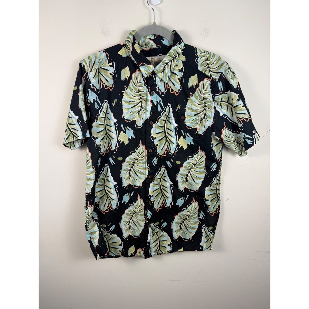 Patagonia Pataloha Mens Medium Black Tropical Leaf Print Hawaiian Button Down